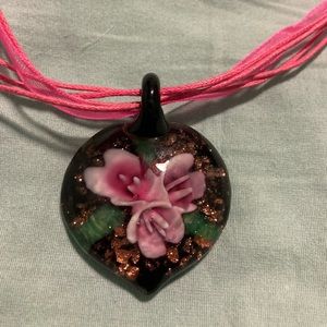 Pink and Black Floral Necklace